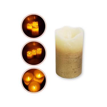 Imagem de Vela Led Pilha Média Dourada Parafina Chama Oscilante 12,5cm - MultiA