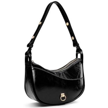 Imagem de molshine Bolsa de ombro de couro genuíno, bolsa crescente projetada, bolsa tiracolo para axilas para mulheres modelo DLK0031A, Preto