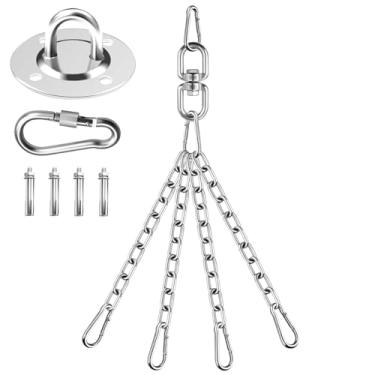 Imagem de Gancho para saco de pancadas, rotação de 360°, suporte de corrente de saco pesado, gancho de balanço resistente com 4 mosquetões, corrente giratória de aço inoxidável para bolsa pesada, academia,