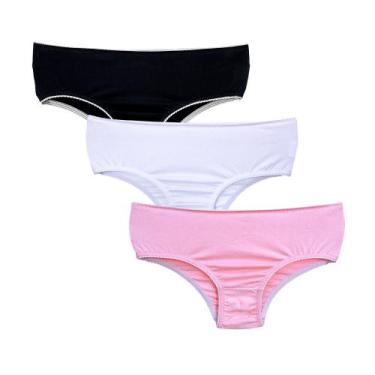 Imagem de Kit 3 Calcinhas Infantil Criança Algodão Cotton Kids - Try Basics, G, 