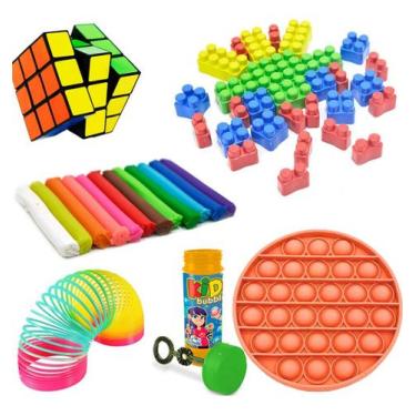 Imagem de Brinquedos Bloco Montar Popit Massa Modelar Cubo Bolha Sabão - Evolver