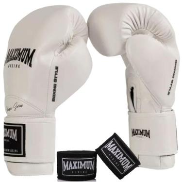Imagem de Luva Boxe Muay Thai Maximum New Classic White + Bandagem 3m, 12oz