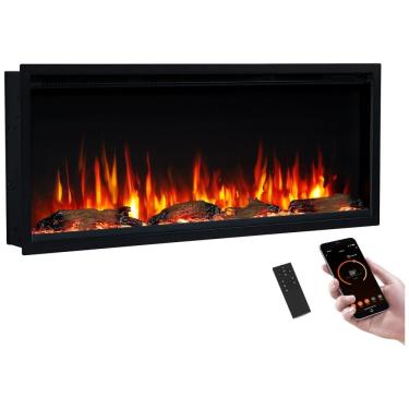 Imagem de PuraFlame Herman,Lareira Elétrica Linear Inteligente de 107 cm,Chama Premium com 9 Cores,Design Moderno, Embutida, de Parede ou Livre, Alexa e Google.