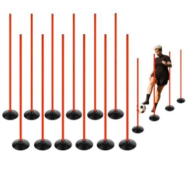 Imagem de TNZMART Bases de agilidade de treinamento de 1,5 m, bastões destacáveis de treinamento de futebol, bastões de limite de slalom multiuso com bases de borracha (pacote com 12, laranja)