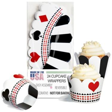 Imagem de Envoltórios de cupcake – tema de casamento de Las Vegas, decorações de chá de panela de despedida de solteira, festa de aniversário de cassino, cartão de jogo reversível para sobremesa noturna (pôquer