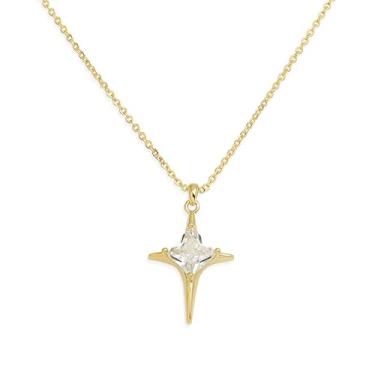 Imagem de Sonateomber Colares com pingente de estrela de ouro simples para mulheres, pedra do mês de nascimento com strass brilhante, estrelas de quatro pontas, colares pendentes de formatura, moda de