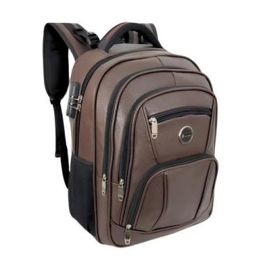 Imagem de Mochila De Couro Masculina Grande Semi Impermeável Trabalho - A2R, Caf