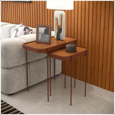 Imagem de Mesa Lateral P Melin 47x31Nature Com Pes Metal Cobre - DECORA MÓVEIS O