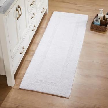 Imagem de Better Trends Tapete de banheiro longo branco reversível super macio, tapete de corredor de banheiro de algodão absorvente de água lavável na máquina para decoração de banheira e chuveiro, piso de
