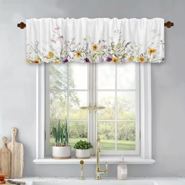 Imagem de XIAONGYAER Margaridas silvestres tratamento de janelas sanefas paisagem natural em prados cortinas curtas de cozinha cortinas blackout bolso haste painel superior para banheiro, quarto, sala de estar