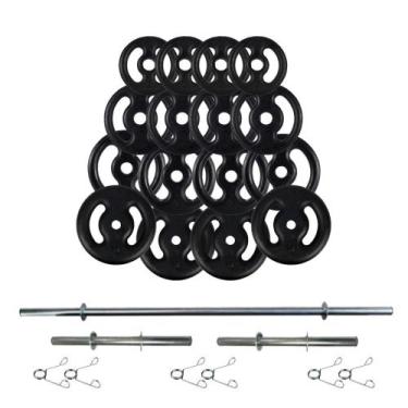 Imagem de Kit Anilhas 80kg + 3 Barras Ocas + 1 Barra Maciça 1,50cm - CIUZE