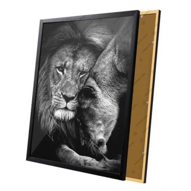Imagem de Quadro Leão e Leoa Preto e Branco Romântico Moldura e Vidro - Complet 