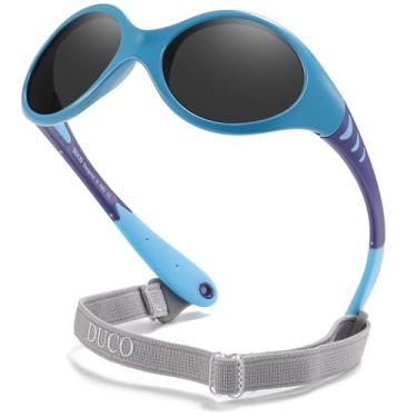 Imagem de Duco Óculos de sol polarizados para bebês com alça para recém-nascidos 0-24 meses, óculos de sol infantis flexíveis com proteção UV 0-2 anos, Armação Azul Templos, Small