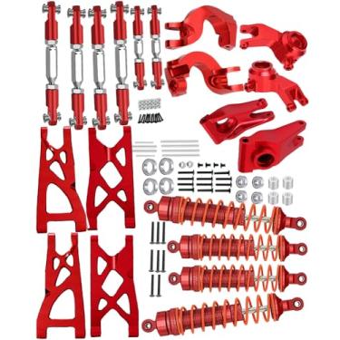 Imagem de HopsupRC Peça de atualização para Arrma Senton/Granito 4X4 de 1/10, amortecedores dianteiros e traseiros de liga e braços e articulações dianteiras de bloco de direção e C-Hubs Blocos de rodízio e cubos traseiros e fivelas ajustáveis, elos de cambagem, vermelho