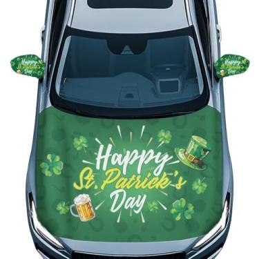 Imagem de Pirexcny Feliz Dia de São Patrício Capa protetora de capô de carro verde e capa de espelho retrovisor lateral capa protetora de capô de carro de substituição para veículo SUV presente para férias