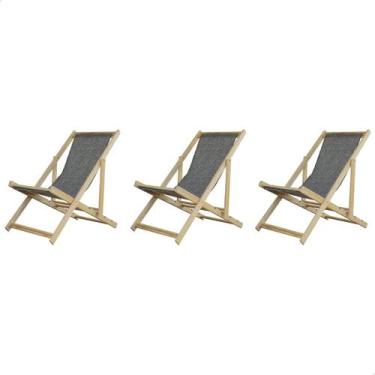 Imagem de Kit 3 Espreguiçadeiras Preguiçosa Dobrável sem Braço Natural em Madeir