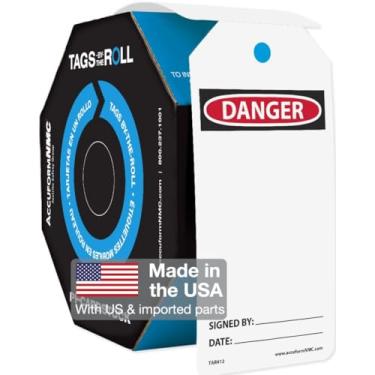 Imagem de Accuform Signs Etiquetas de segurança TAR412 com rolo, Legend"Danger (Em branco)", 15,88 cm de comprimento x 7,62 cm de largura x 0,01 cm de espessura, PF-Cardstock, vermelho/preto sobre branco (rolo de 100)