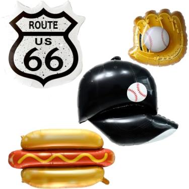 Imagem de 4 peças Chicago Balloons Route 66 balões boné de beisebol para decoração de festa temática da cidade de Chicago Route 66 decoração Bem-vindo a Chicago Party Supplies