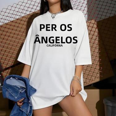 Imagem de Camiseta Oversized Feminina Los Angeles - Manga Curta Respirável - Est