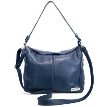 Imagem de Bolsa Feminina em Couro Legitimo Sacola Hobo Média Azul Marinho Road S