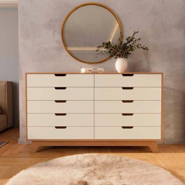 Imagem de Cômoda 10 Gavetas em 100% Mdf Alice Off White / Castanho
