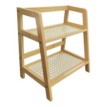 Imagem de Suporte de bambu Matcha, organizadores de mesa de camada dupla, prateleira de exibição de copos, rack de armazenamento de condimentos para balcão de cozinha (camada dupla)