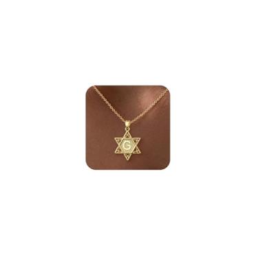 Imagem de GOSFRY Colar feminino com inicial de ouro, estrela de Davi, banhado a ouro 14K, joia religiosa, presente de estrela judaica, não mancha, initial D, Latão, Sem Pedra Preciosa