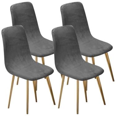 Imagem de 4 peças de capa de cadeira de concha sem braço, pelúcia curta, reutilizável, capa protetora de cadeira de braço elástica de meados do século, capas de cadeira de sala de jantar para cozinha, sala de