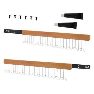 Imagem de YLMFTNU 2 peças de trilho para roupas de guarda-roupa, trilho de cabide de armário, cabide de puxar para fora, haste de armário, suporte organizador de armário, madeira maciça preta + aço carbono