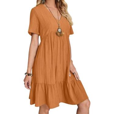 Imagem de Vestido de verão feminino Gchanao casual, solto, decote em V, laranja