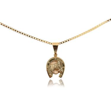 Imagem de Pingente Ferradura Com Cavalo Folheado Em Ouro 18K