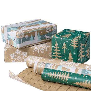 Imagem de Conjunto de papel de embrulho Kraft de Natal RUSPEPA 43x3 m 3 rolos