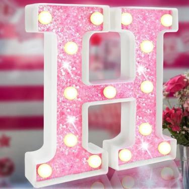 Imagem de Lâmpada Elnsivo Pink Glitter LED Alphabet Letter Light Bateria