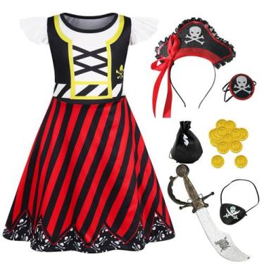 Imagem de Vestido de fantasia Eledobby Pirate para meninas com acessórios 5T-6X