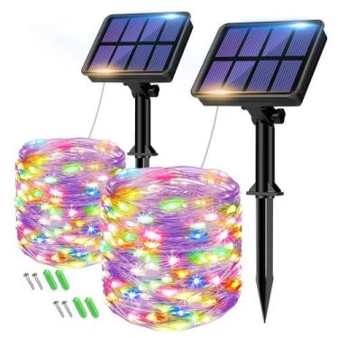 Imagem de Luzes solares de corda btfarm 66FT 160 LED impermeáveis multicoloridas