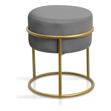 Imagem de Puff, Puff Redondo Ferro Argola Redondo Tecido Veludo com Estrutura em Tubo Aço Eepintura EletrostáTica(Cinza)