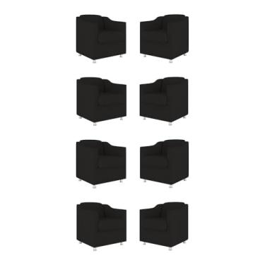 Imagem de Kit 08 Cadeiras Poltronas Decorativas Sala de Espera Clinica Tecido Cor:preto