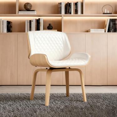 Imagem de Cadeira Milão Interlocutor Base Fixa Giratória Couro (Branco Natural)