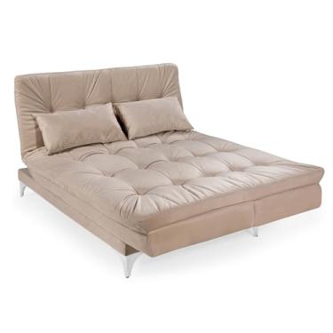 Imagem de Sofá Cama Versátil Reclinável Veludo 3 Lugares 5 Posições Casal Premium Estrutura Pés de Alumínio Casa Imperial (AREIA)