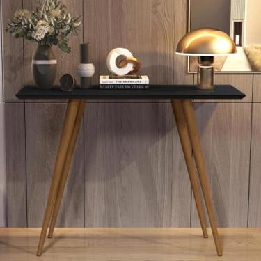 Imagem de Aparador Bancada Hall de Entrada Sala Buffet Balcão Cantinho do Café Cozinha Multiuso Escrivaninha Estudo Notebook com Pés Palito Retrô Classic - Preto