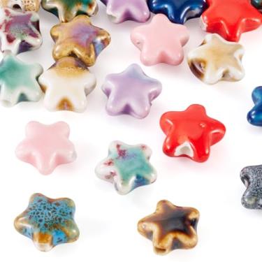 Imagem de Sparkeads 20 peças de contas de porcelana feitas à mão estrela colorida contas de cerâmica extravagante antigo espaçador vitrificado contas de artesanato solto para suprimentos de fabricação de joias