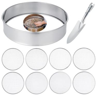 Imagem de Pá de solo de malha fina, peneira para vasos de jardim, enigma de aço inoxidável, conjunto de 10 peças, 12 mm 10, peneira de solo 9, 7, 6, 5, 3, 2 e pá de solo com 8 telas de peneira intercambiável