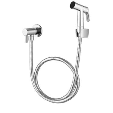 Imagem de Ducha Higiênica Manual Premium, Aço Inoxidável Cromado, Mangueira Flexível, Jato Ajustável para Banheiro