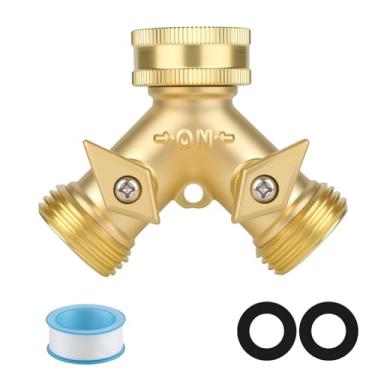 Imagem de Iniscape Divisor de mangueira de latão conector Y divisor de tubo de água de latão durável com válvula de desligamento junta de borracha de fluxo ajustável à prova de vazamento acessório de mangueira