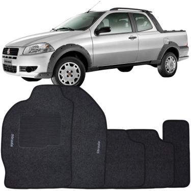 Imagem de Jogo de Tapete Automotivo Carpete Fiat Strada Cabine Dupla 2007 à 2012 Soft Logo Bordado Grafite