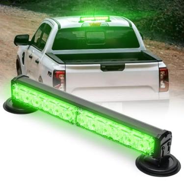 Imagem de BooYu Barra de luzes estroboscópicas de emergência de bombeiro policial alimentada por bateria verde de 34,3 cm para caminhões/veículos, recarregável, sem fio, para telhado, mini luz de aviso de LED
