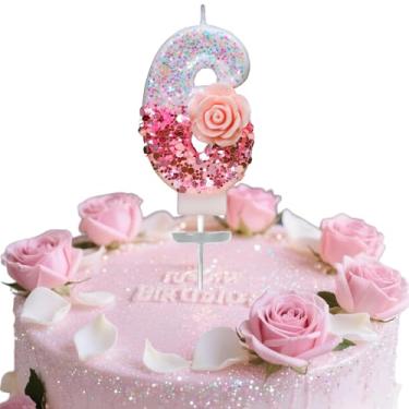 Imagem de Vela digital de aniversário, rosa rosa nº 6 vela de aniversário, adequada para meninos e meninas, aniversários e celebrações, é o presente preferido para expressar amor (número 6)
