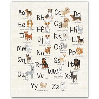 Imagem de ZUKIY Tabela de raças de cães do alfabeto - Decoração de berçário de cachorro para quarto de crianças - Pôster do alfabeto para amantes - Arte de parede ABC da raça para quarto de meninos meninas sala