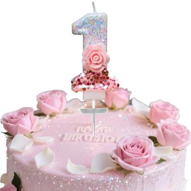 Imagem de Vela digital de aniversário, rosa rosa nº 1, adequada para meninos e meninas, aniversários e celebrações, é o presente preferido para expressar amor (número 1)