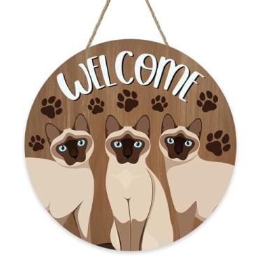 Imagem de Bolisom Placa de boas-vindas para porta da frente de gato siamês, estampa de pata, cabide de madeira ao ar livre, varanda, decoração de casa, dono de animais de estimação, presente para amantes